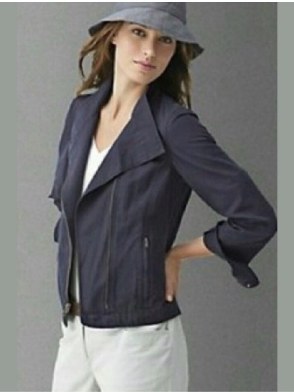 J. Jill Navy Asymmetrical Zip Jacket